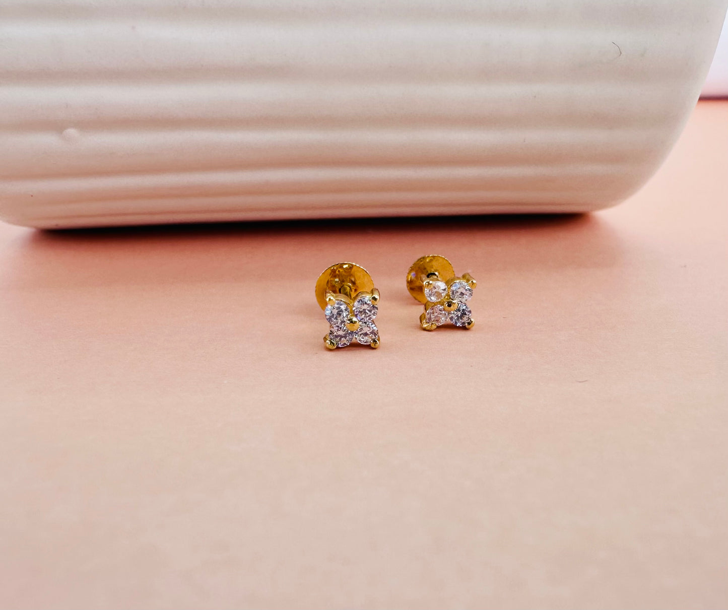 22k solid gold white CZ studded earrings