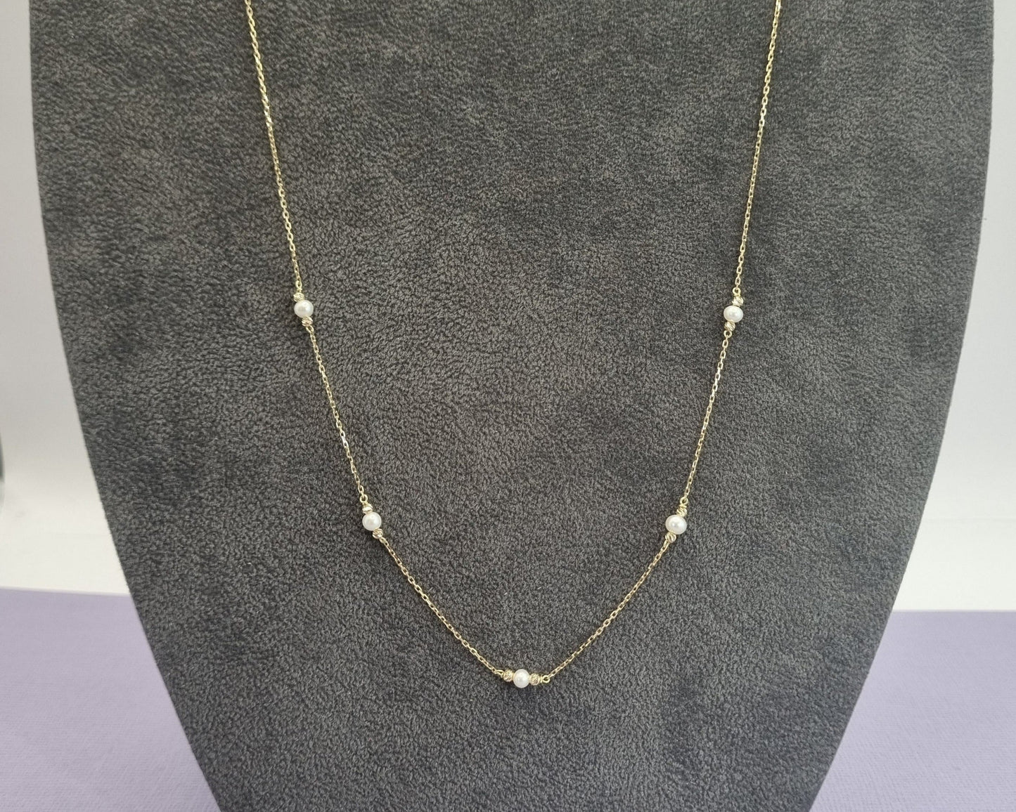18k solid gold pearl necklace/ pearl chain