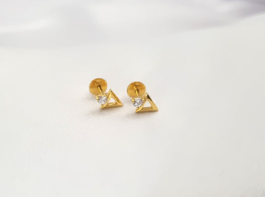 22k solid gold small white stud triangle earrings