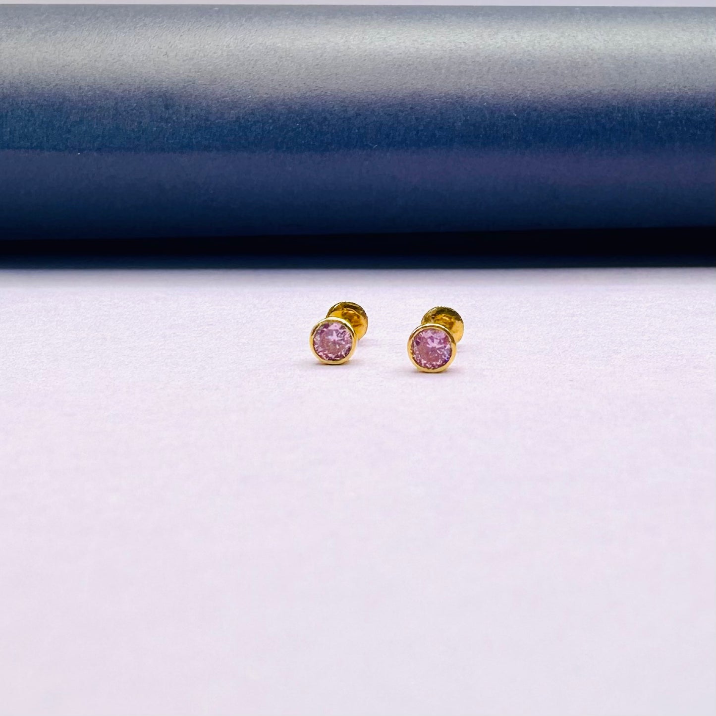 22k solid gold ear studs pink