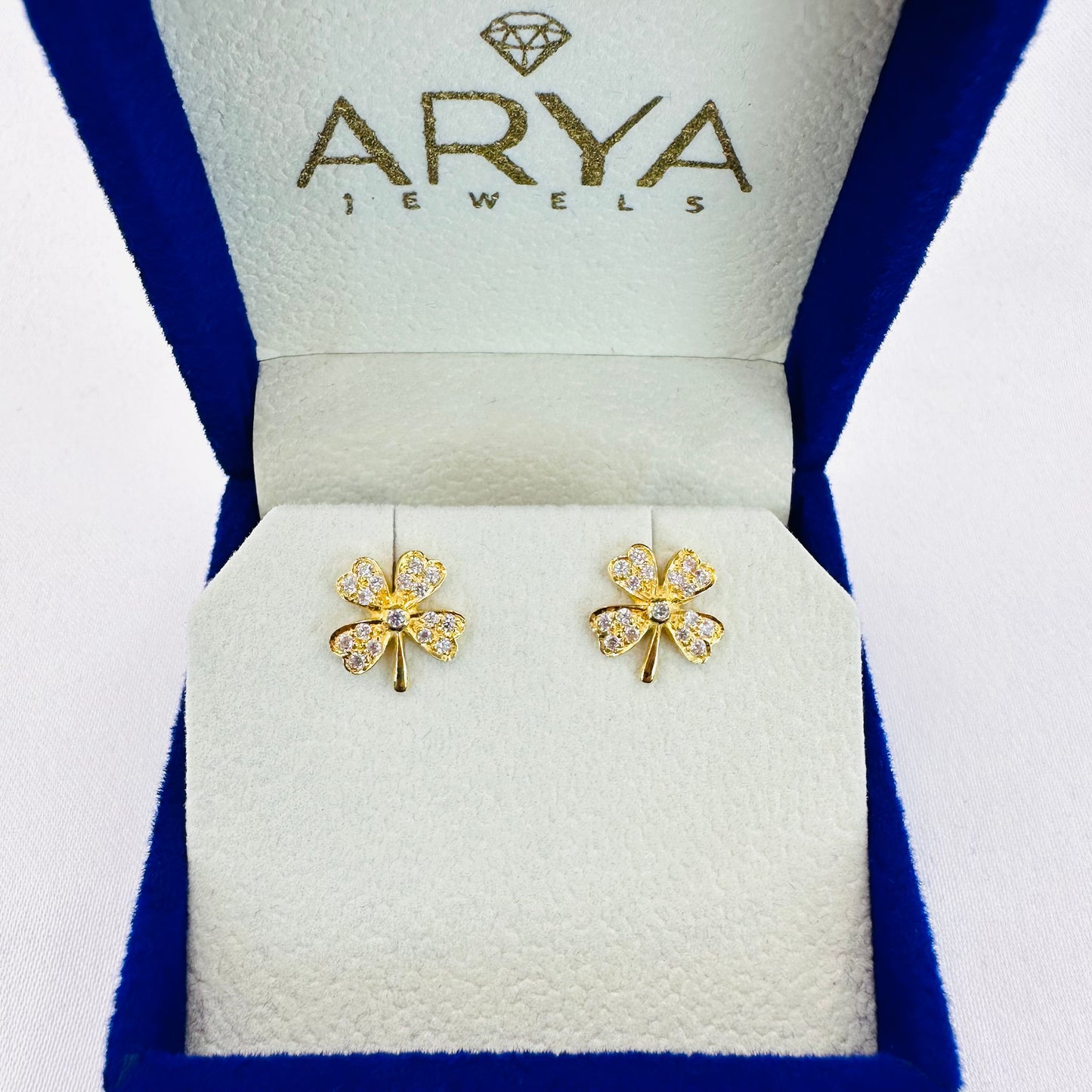 22k solid gold four leaf clover earrings