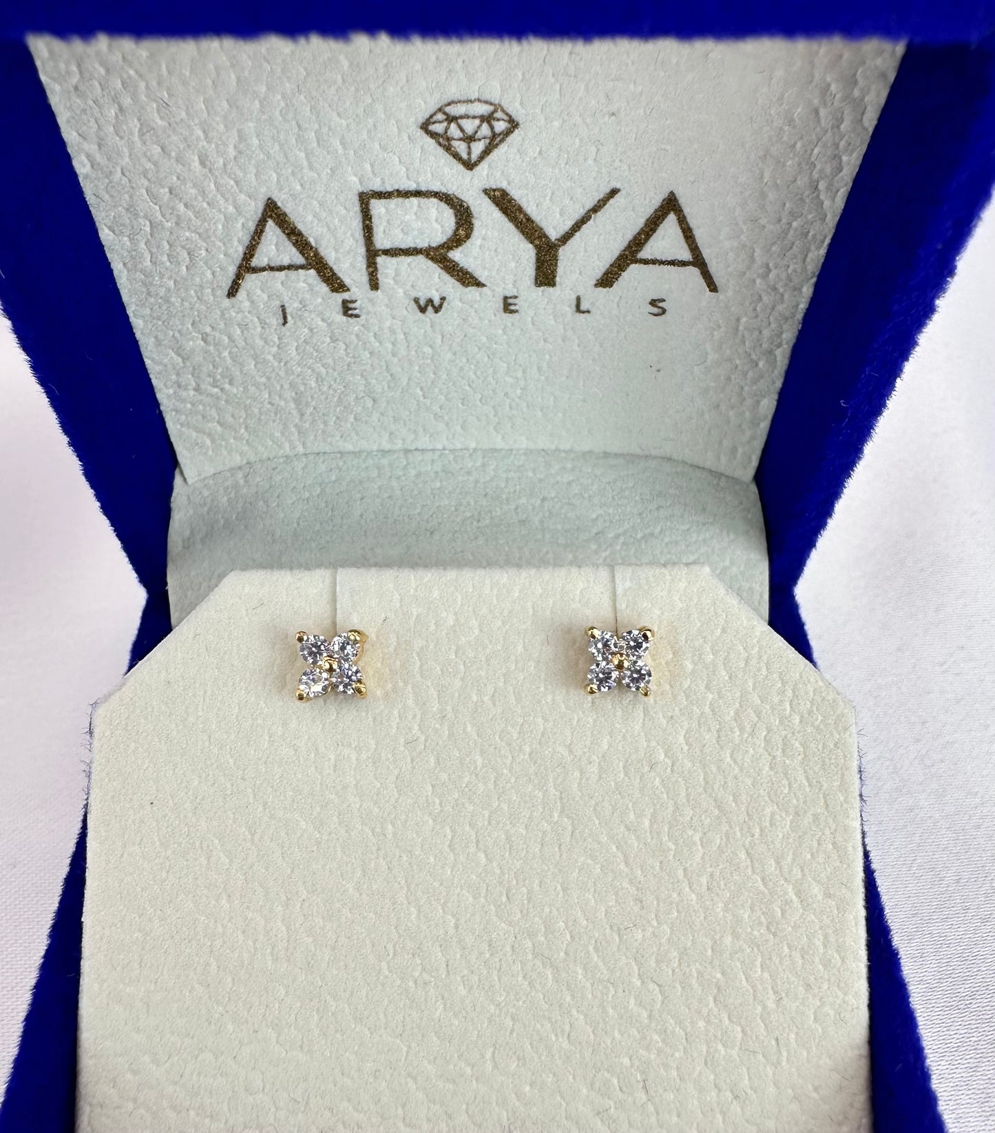 22k solid gold white CZ studded earrings