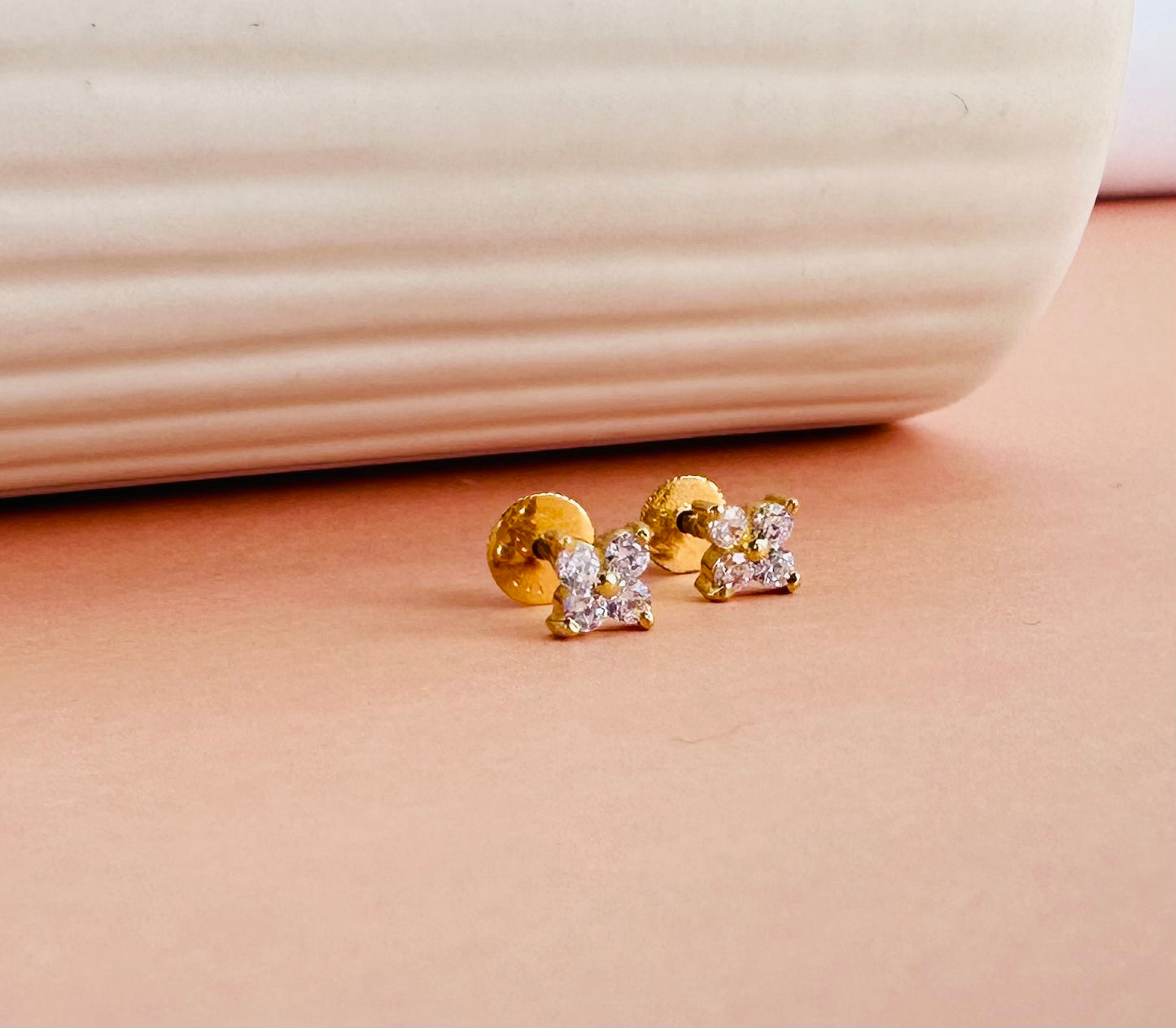 22k solid gold white CZ studded earrings