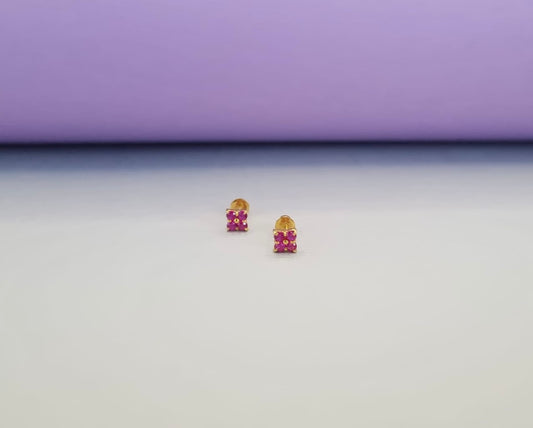22k solid gold small ruby coloured earrings