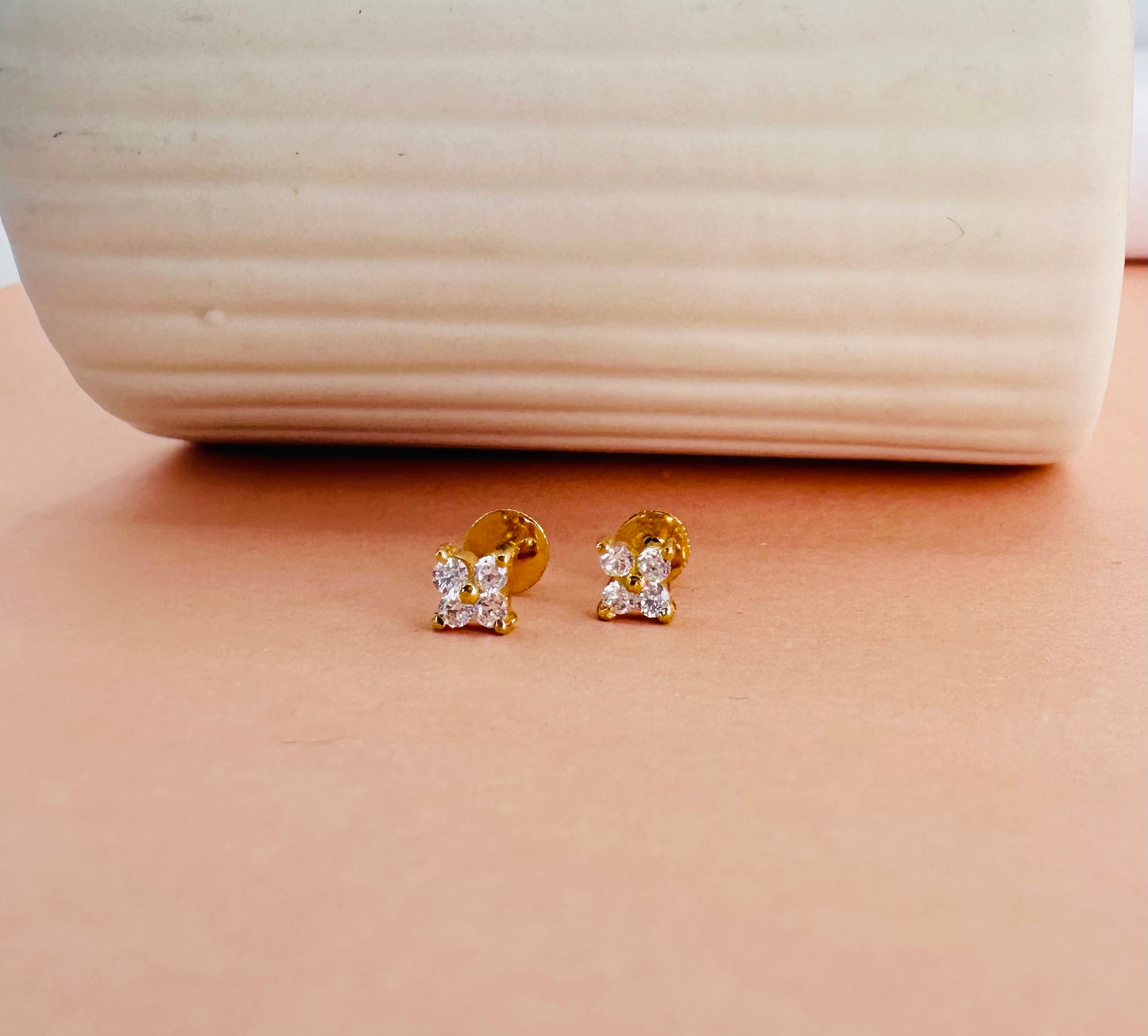 22k solid gold white CZ studded earrings