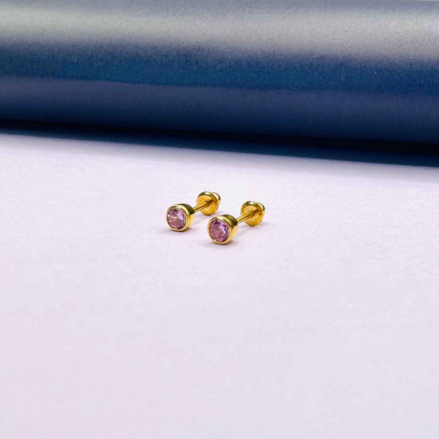 22k solid gold ear studs pink