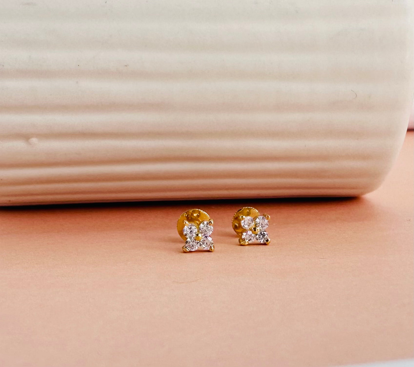 22k solid gold white CZ studded earrings