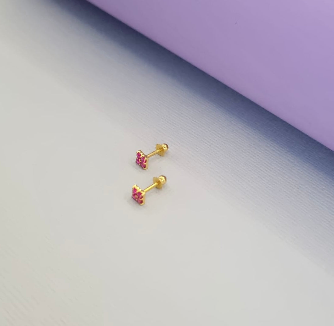 22k solid gold small ruby coloured earrings