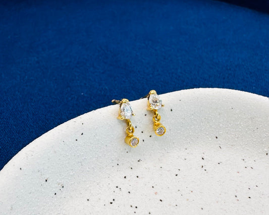 22k solid gold dangle ear studs / earrings