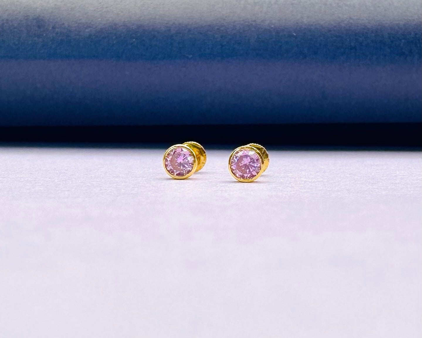 22k solid gold ear studs pink