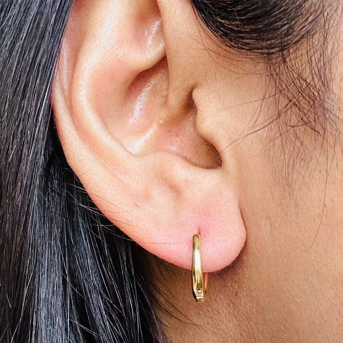 22k solid gold hoop earrings, huggies hoops, oval hoops