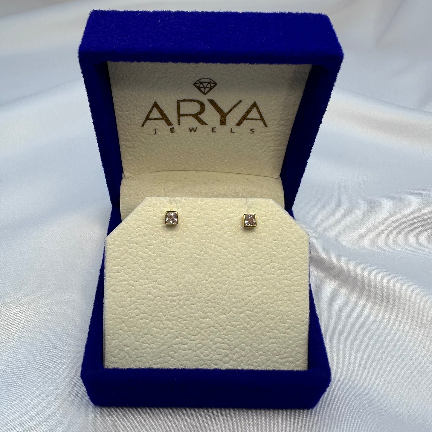 22k solid gold small square earring