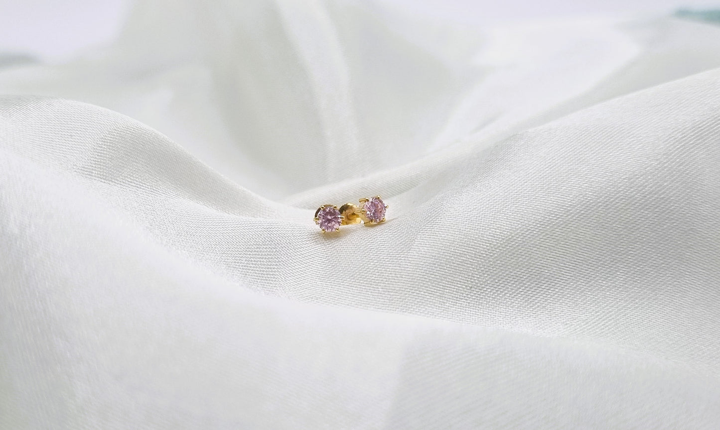 22k solid gold pink stone earrings/ear studs