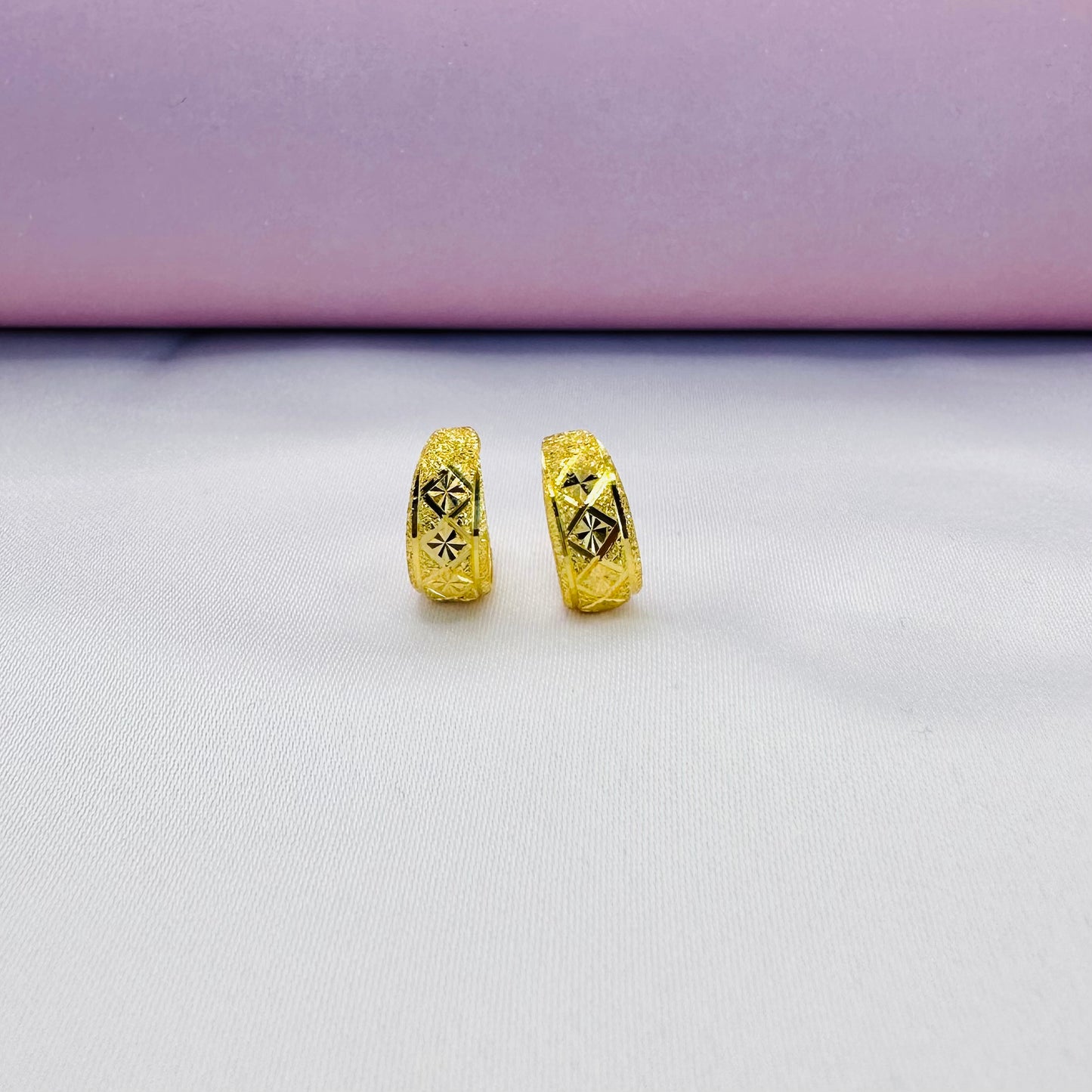 22k solid gold basket hoops earring