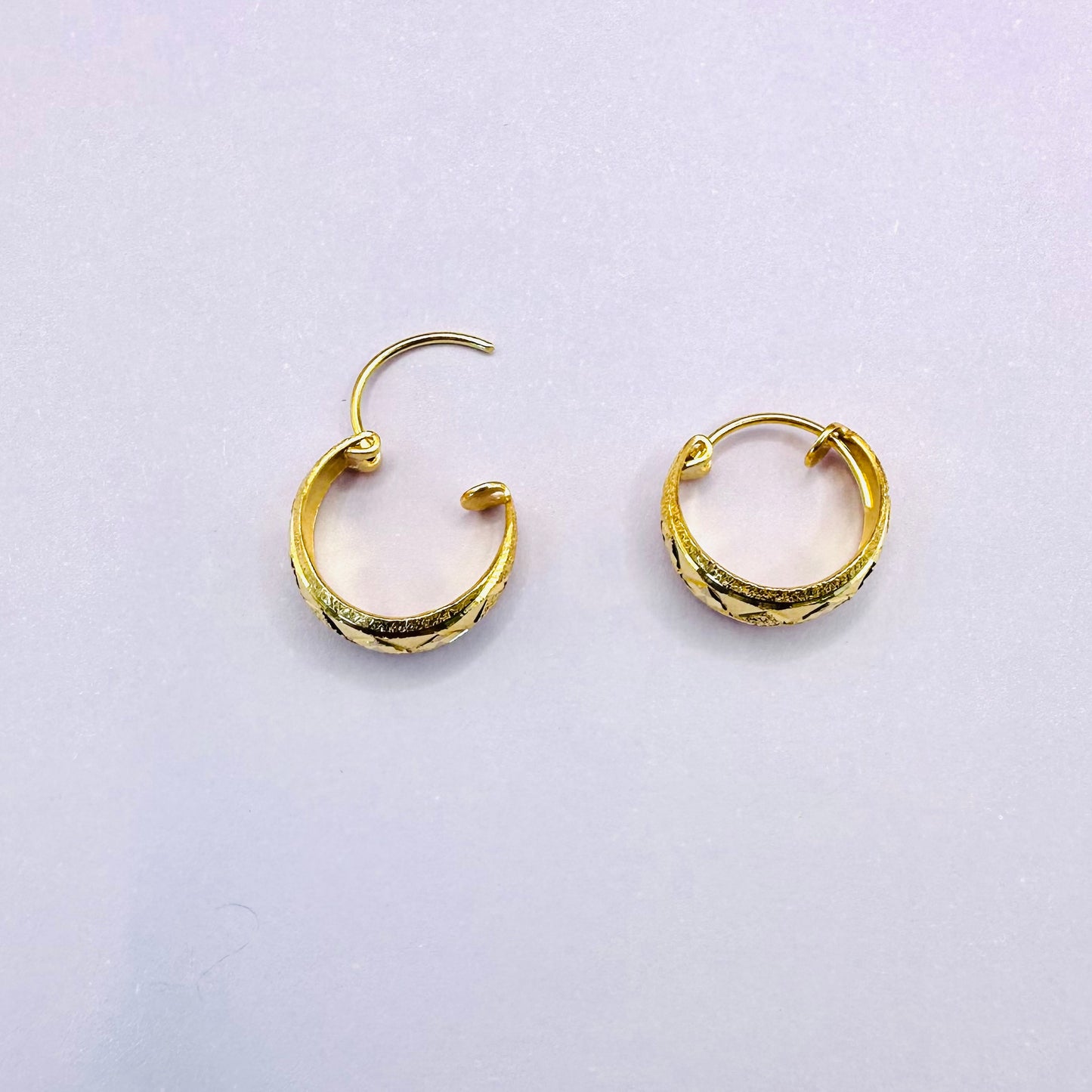 22k solid gold basket hoops earring