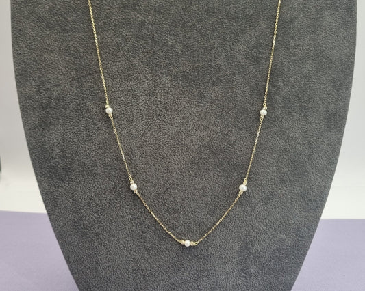 18k solid gold pearl necklace/ pearl chain
