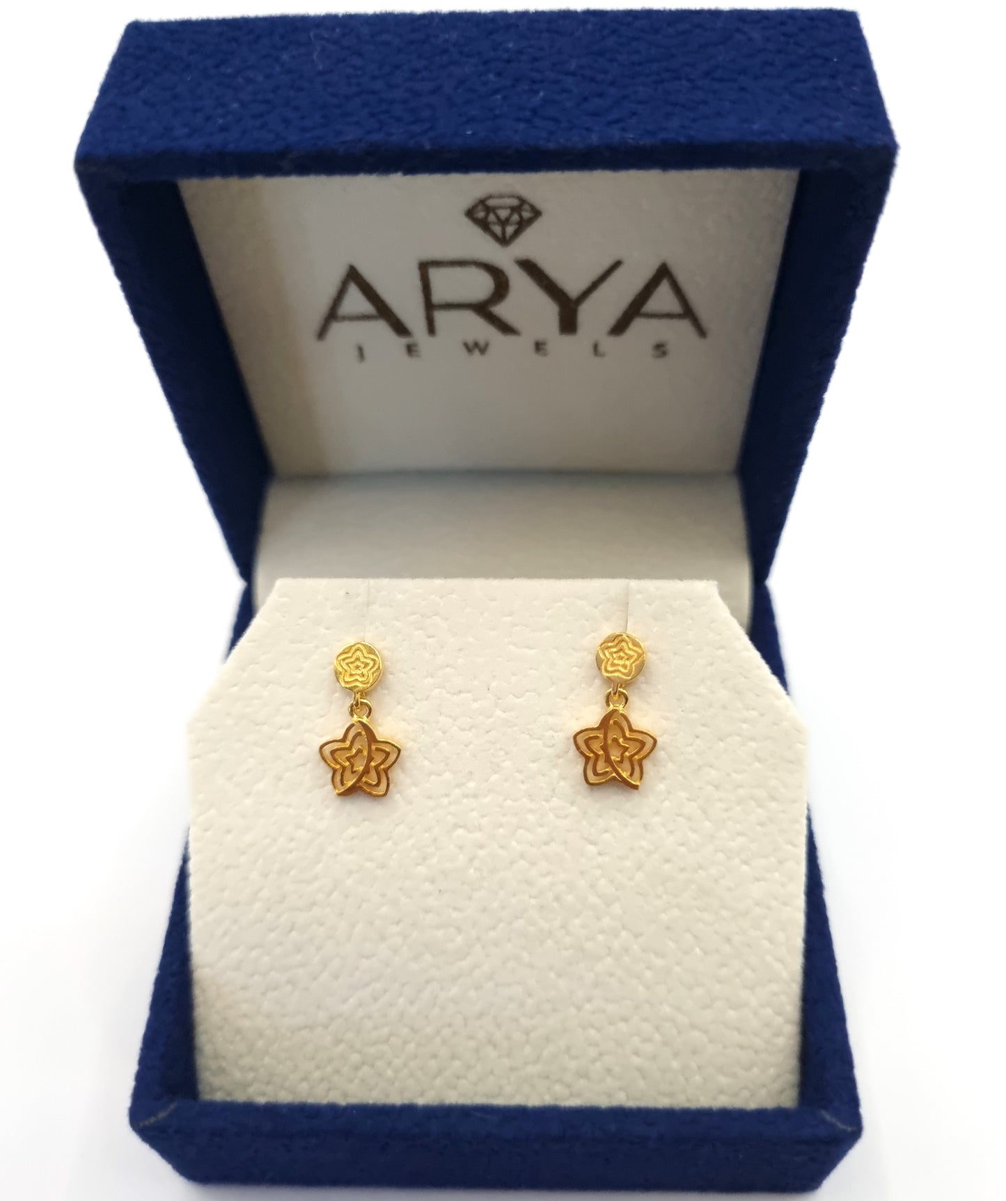 22k solid gold dangle star Earrings