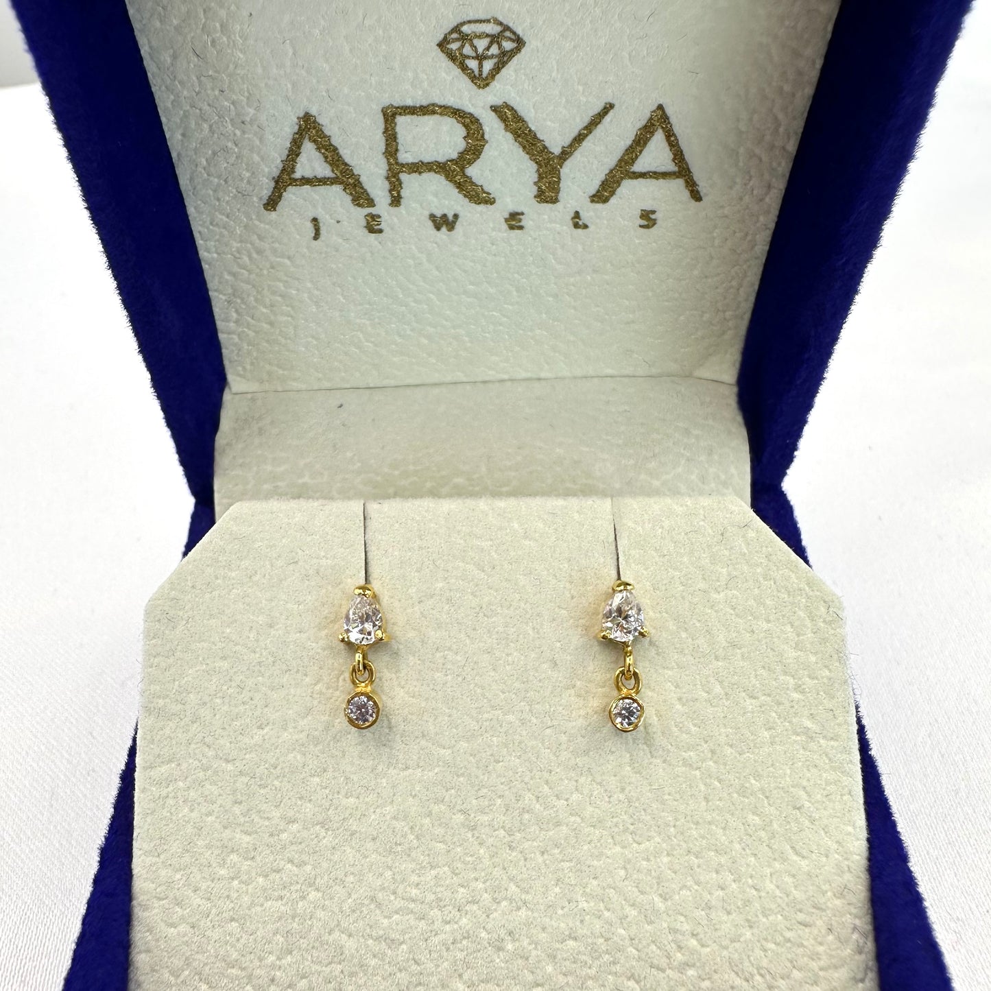 22k solid gold dangle ear studs / earrings
