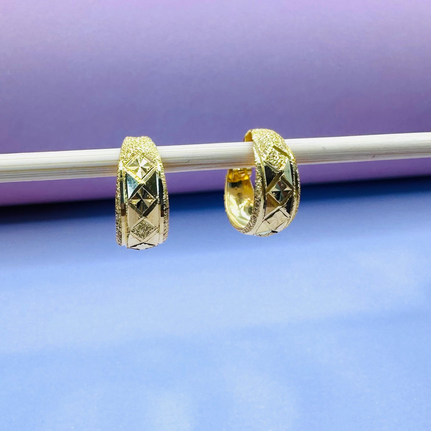 22k solid gold basket hoops earring