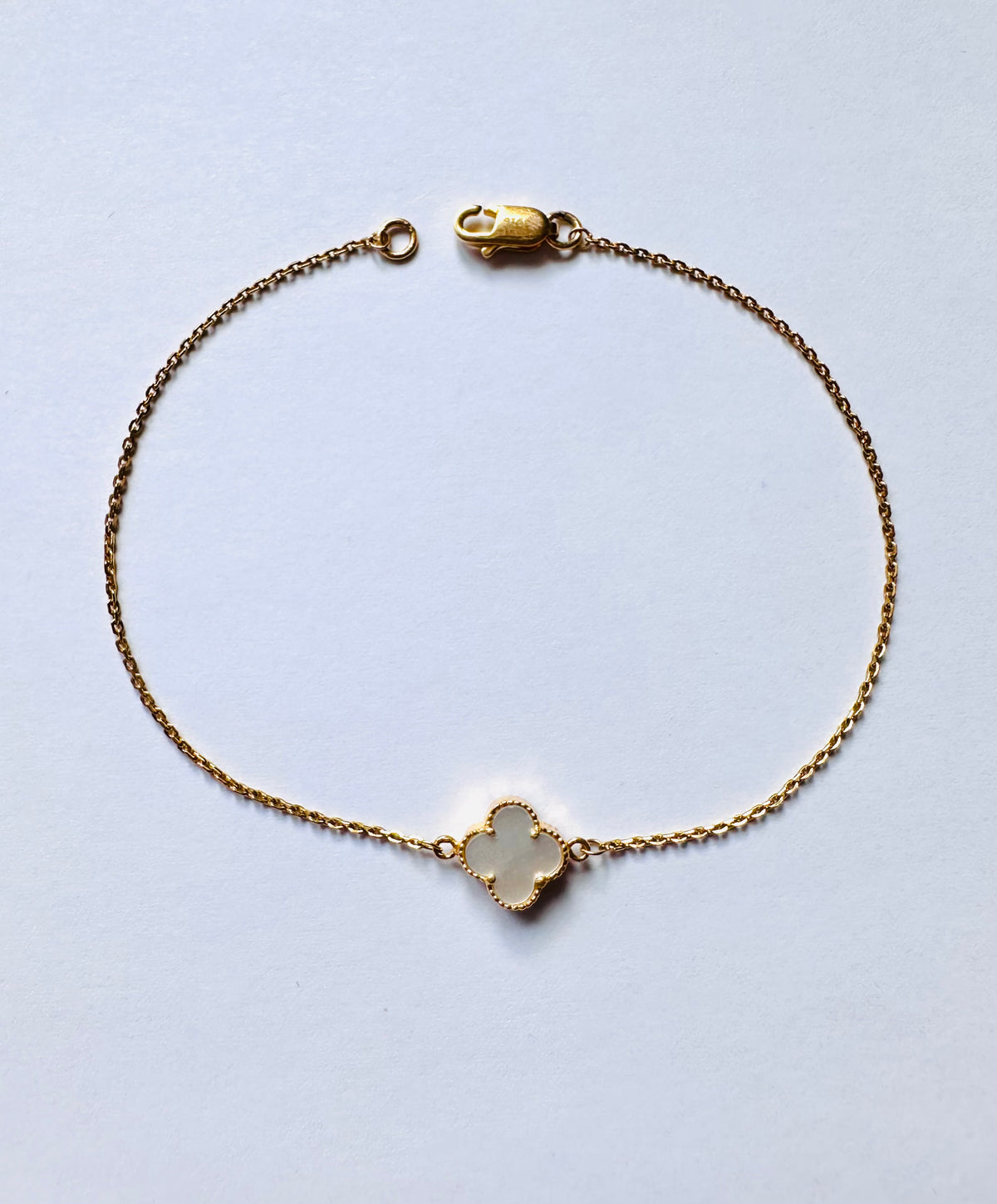 22k solid gold white clover bracelet