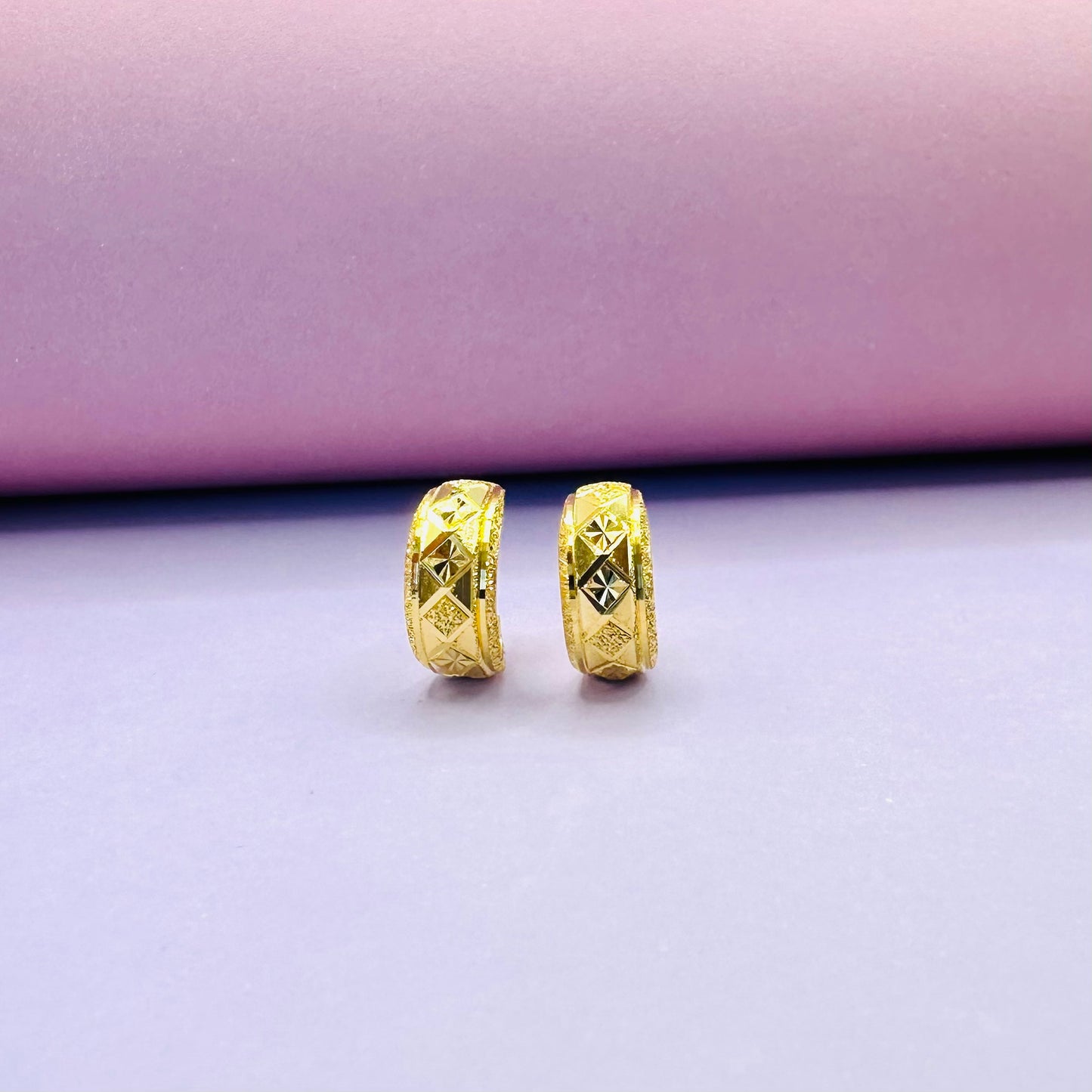 22k solid gold basket hoops earring