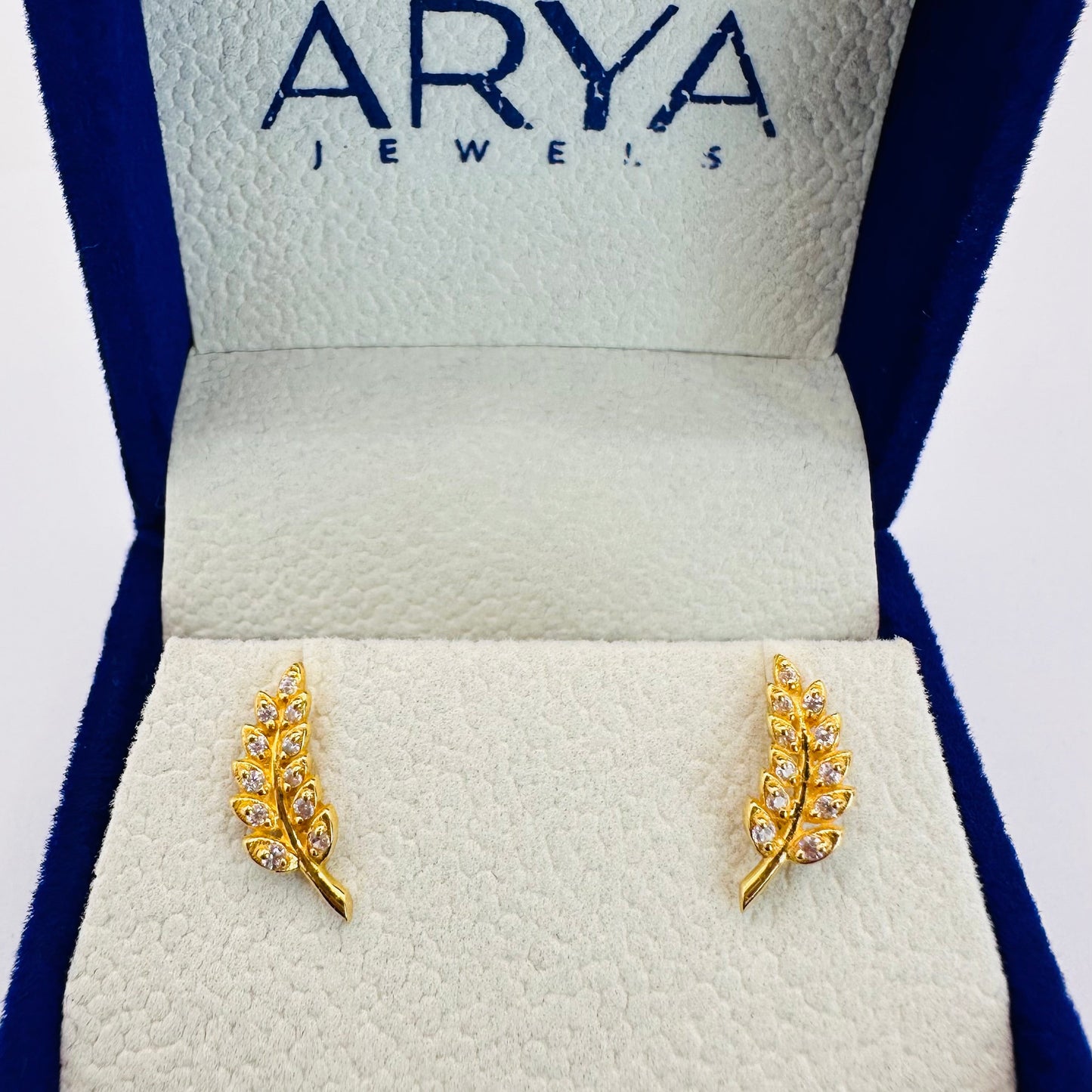 22k solid gold studded leaf earrings