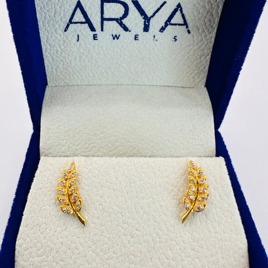 22k solid gold studded leaf earrings