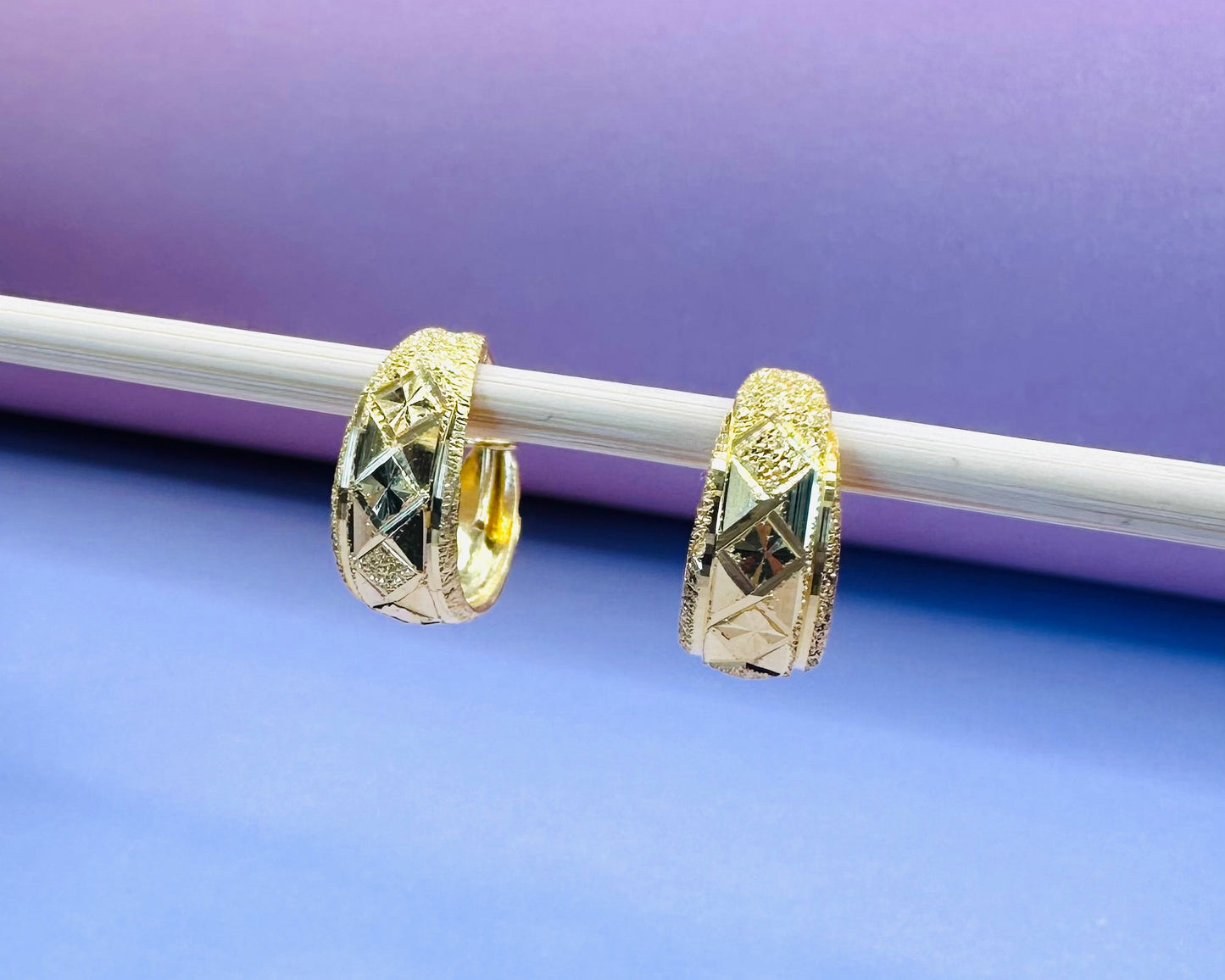 22k solid gold basket hoops earring