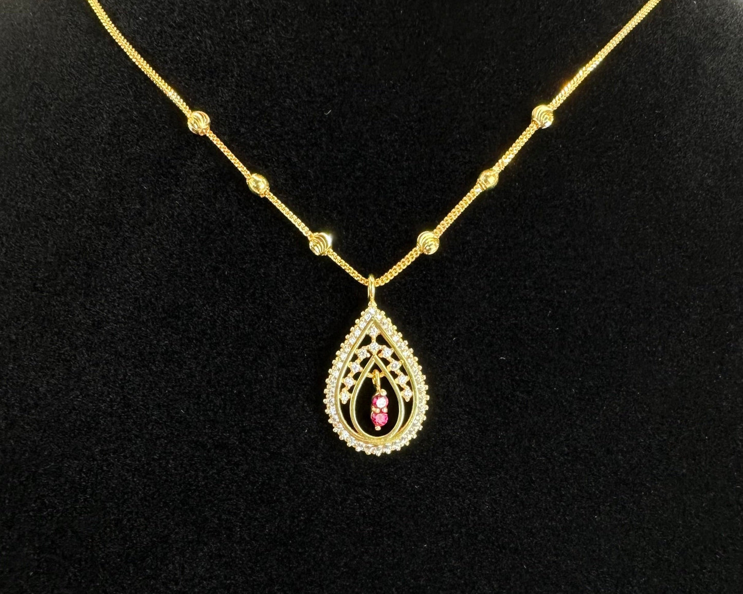 22k solid gold designer necklace with tear drop pendant