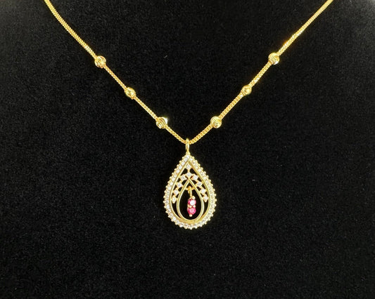 22k solid gold designer necklace with tear drop pendant