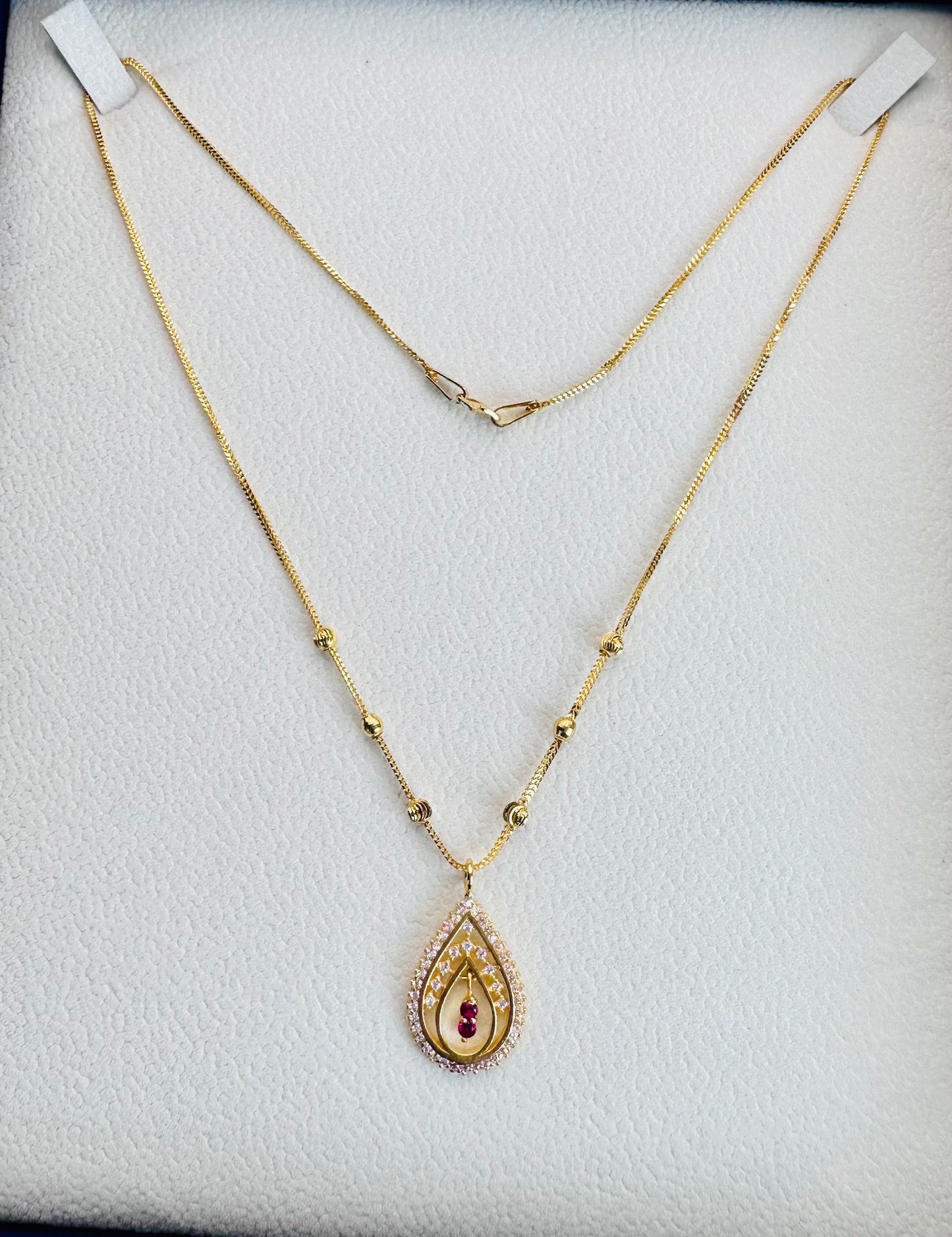 22k solid gold designer necklace with tear drop pendant