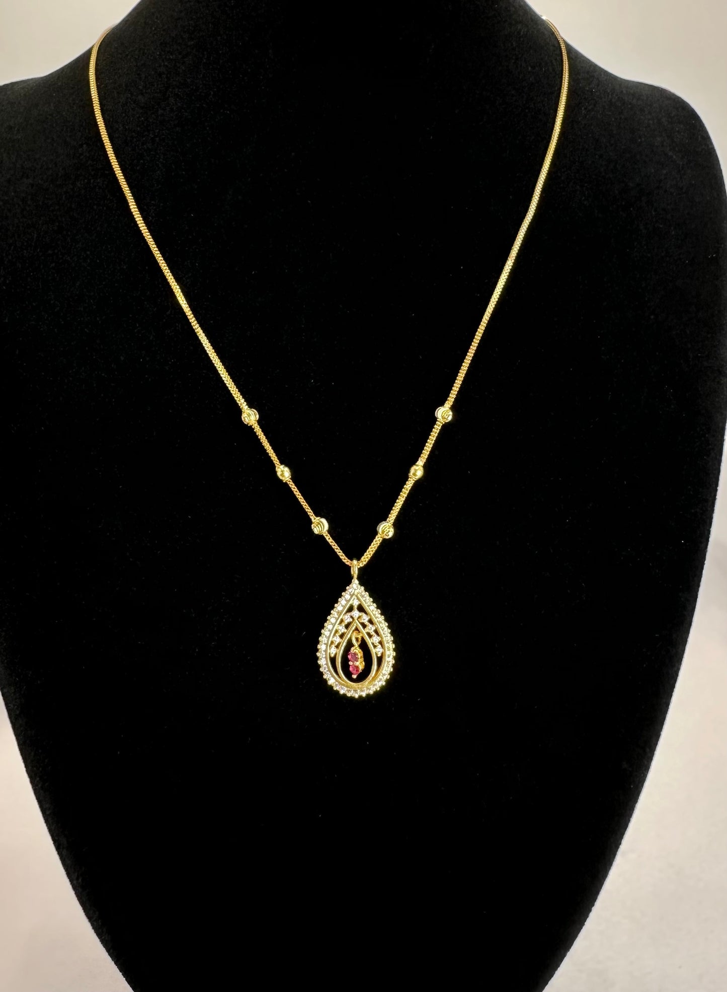 22k solid gold designer necklace with tear drop pendant