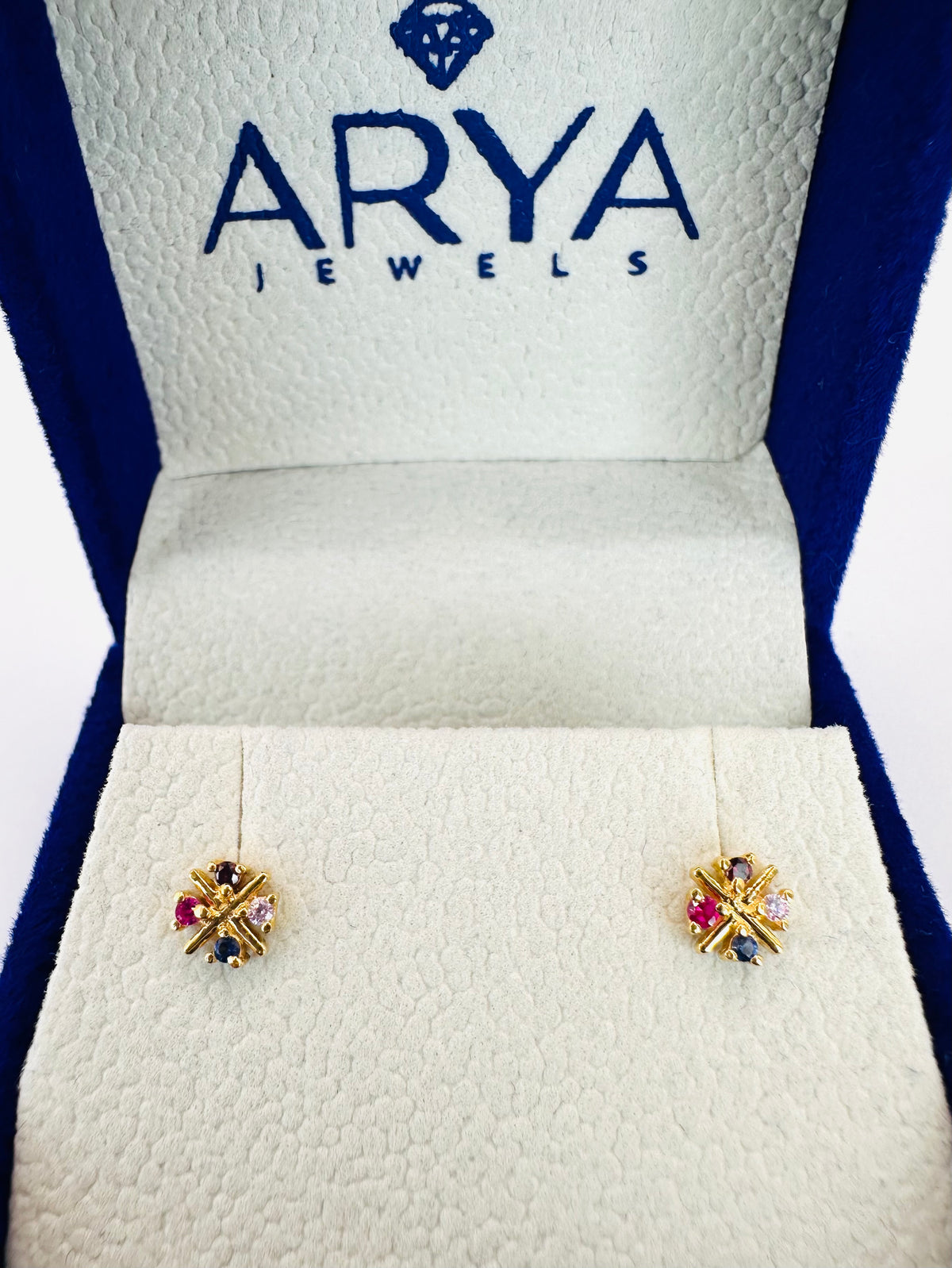 22k solid gold multi colour gemstones earrings