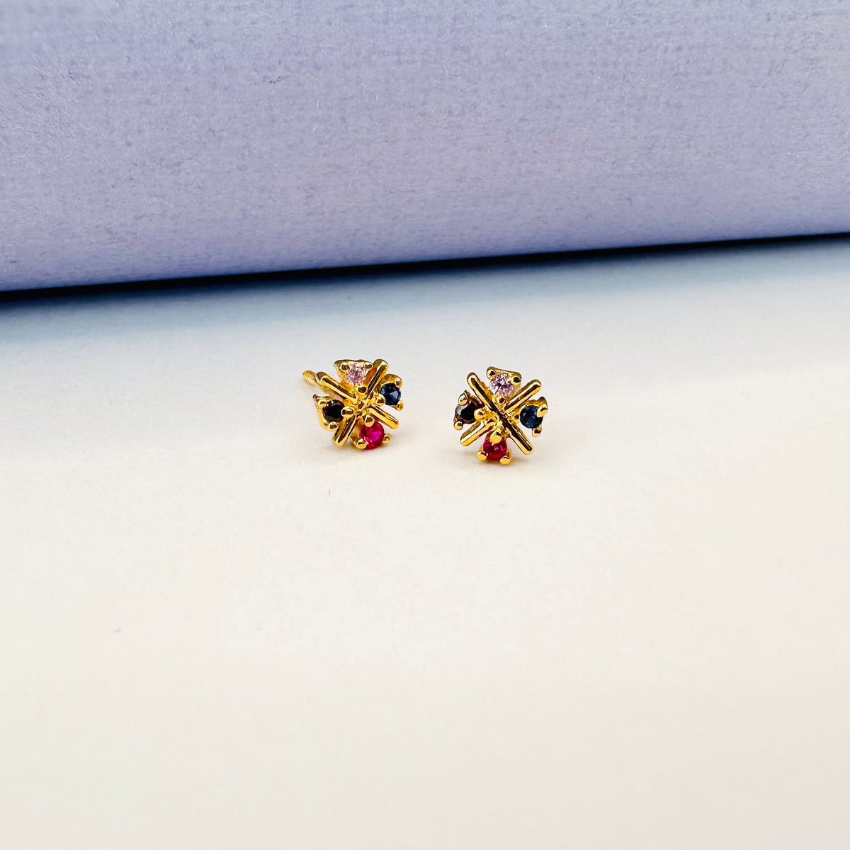 22k solid gold multi colour gemstones earrings