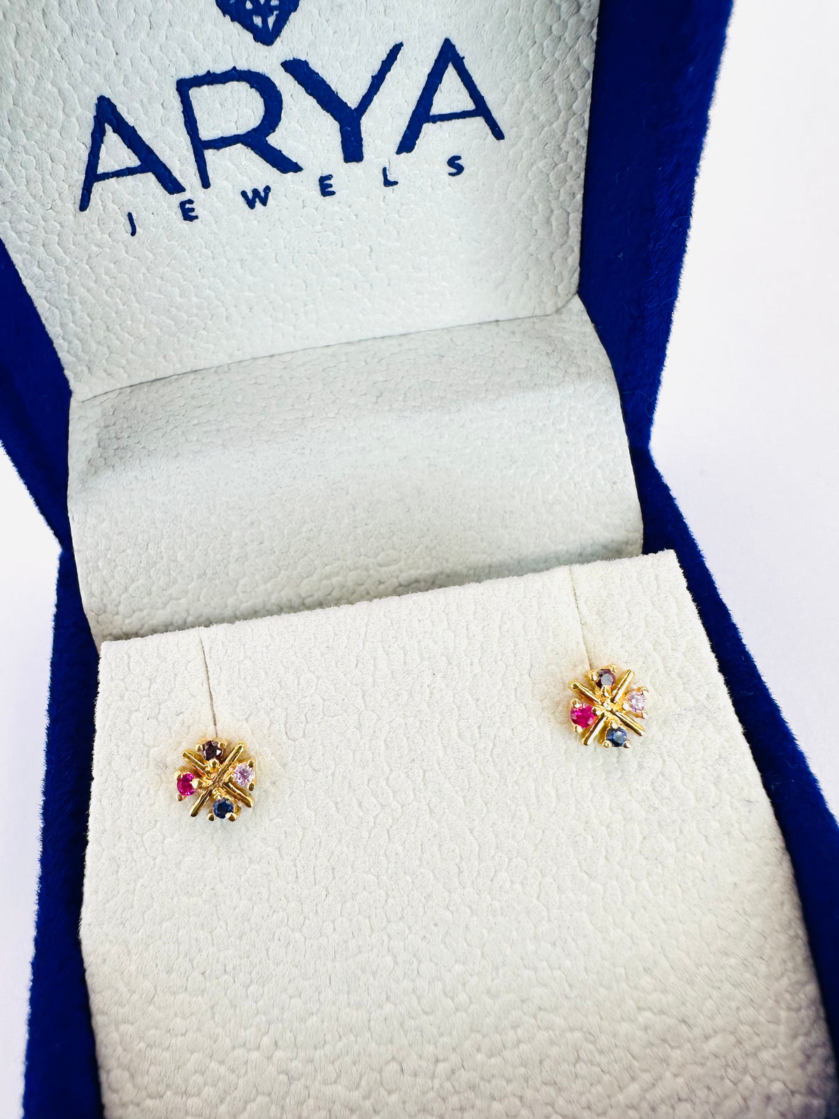 22k solid gold multi colour gemstones earrings