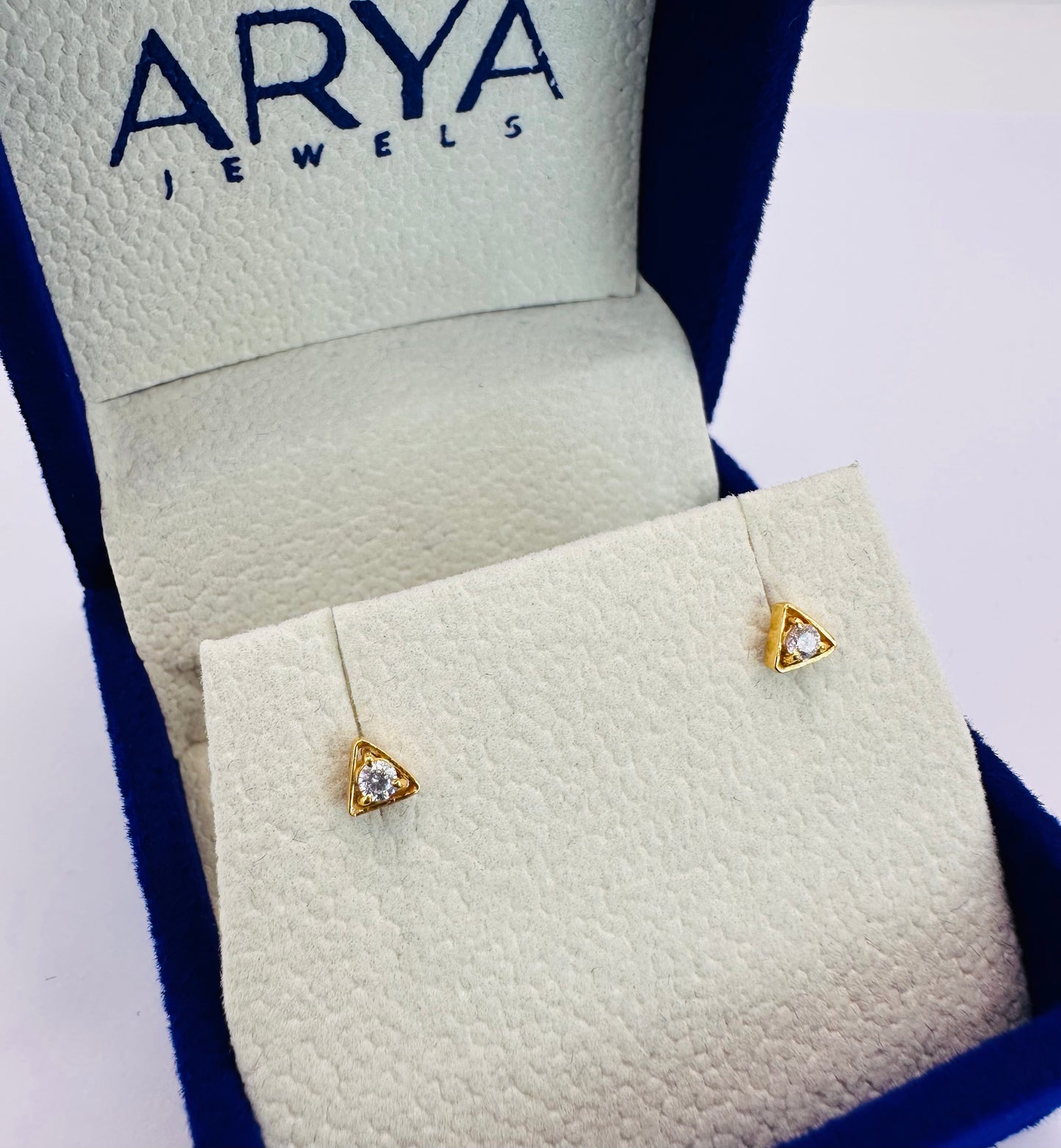 22k Solid Gold Triangle Stud Earrings: Kids & Adults