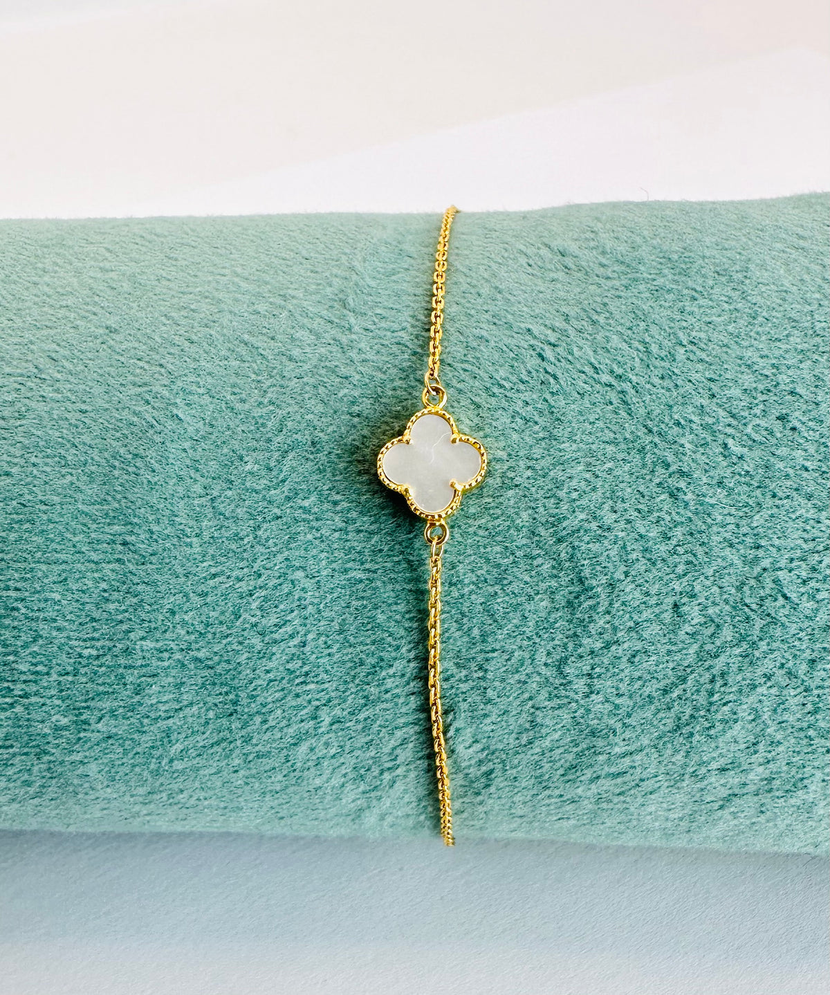 22k solid gold white clover bracelet