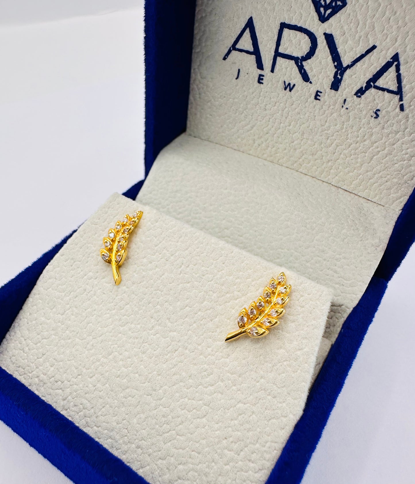 22k solid gold studded leaf earrings