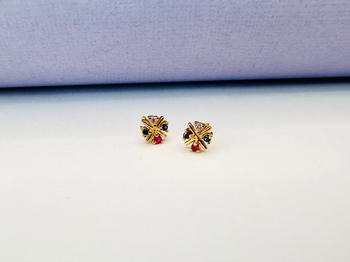 22k solid gold multi colour gemstones earrings