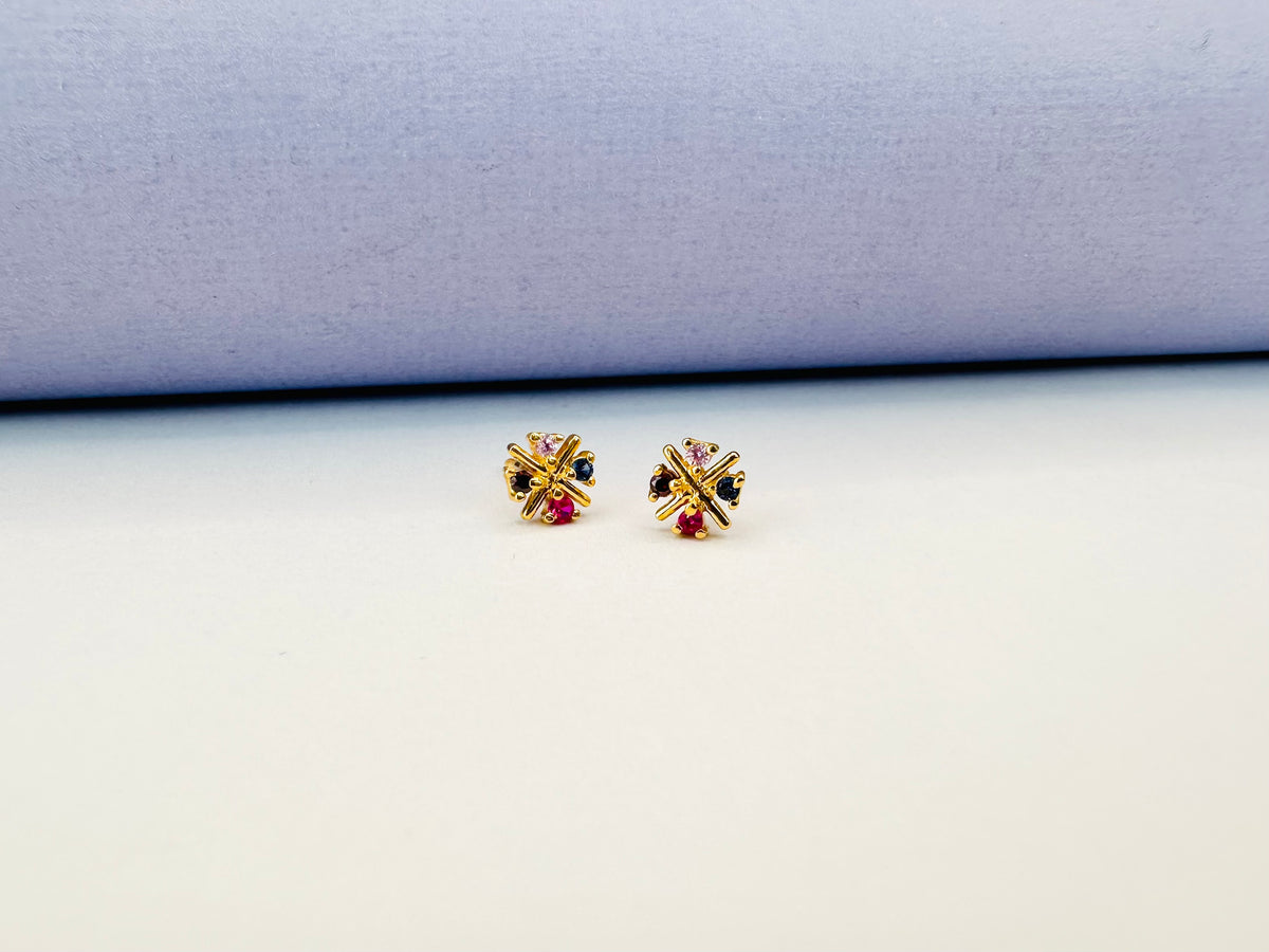 22k solid gold multi colour gemstones earrings
