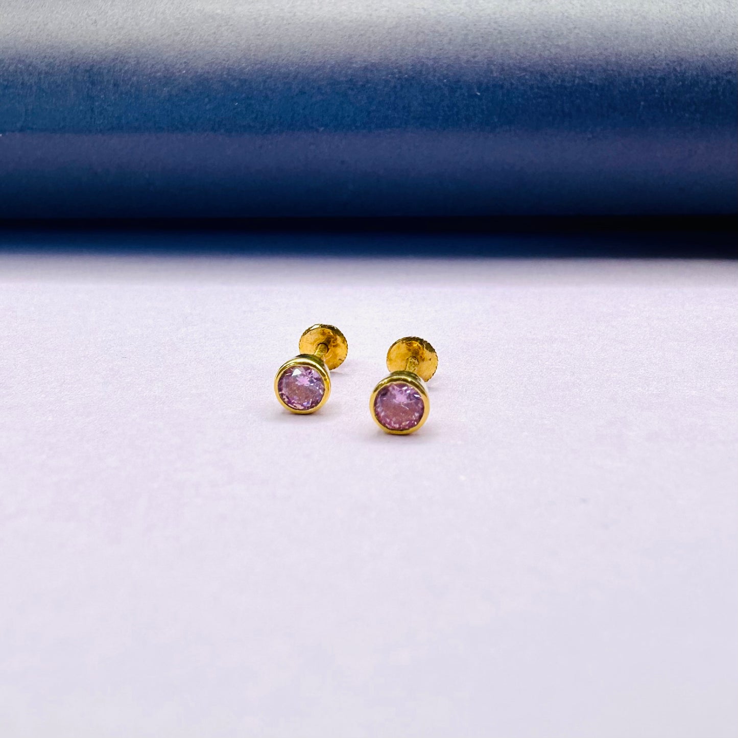 22k solid gold ear studs pink