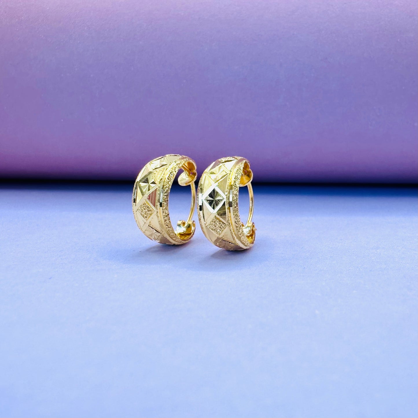 22k solid gold basket hoops earring