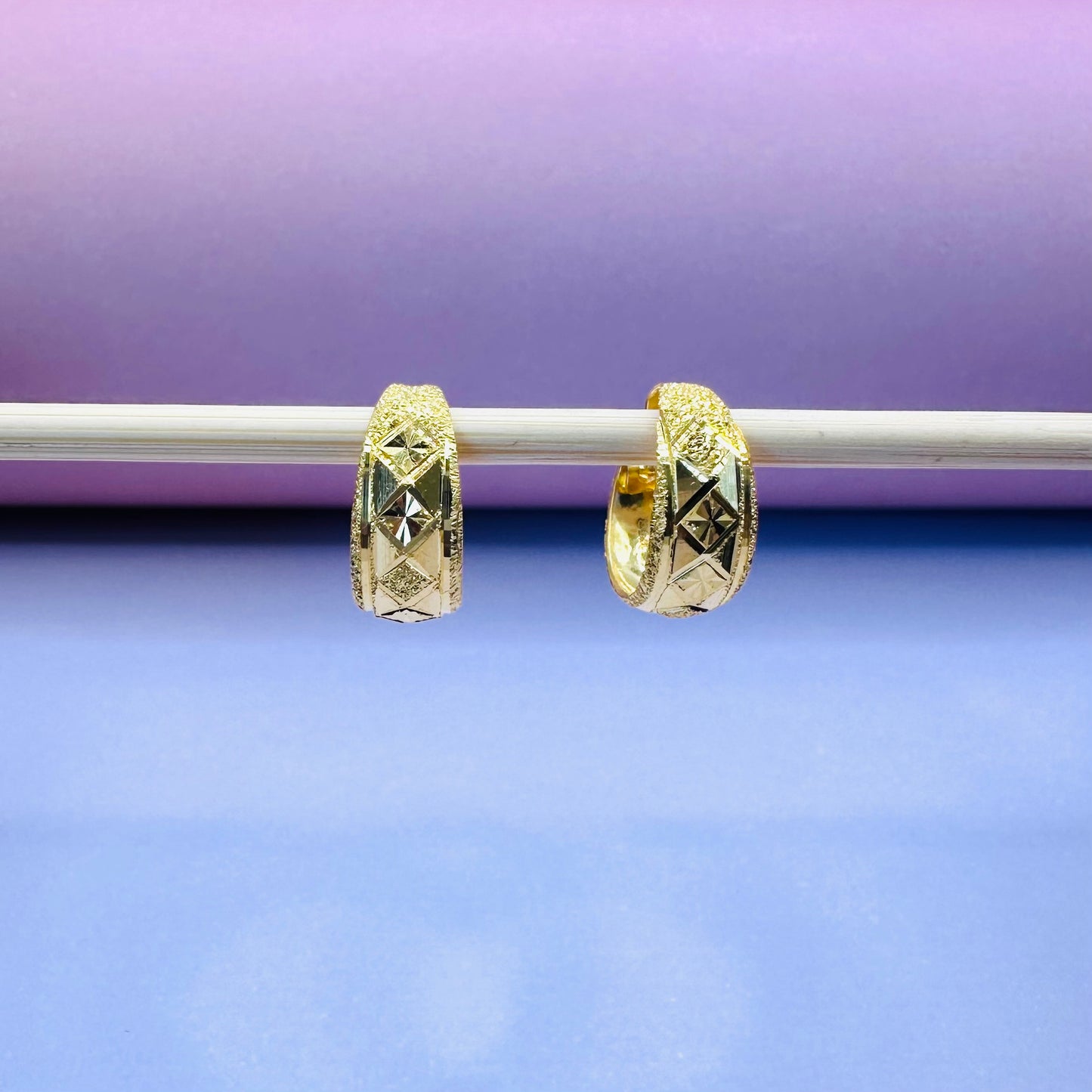 22k solid gold basket hoops earring