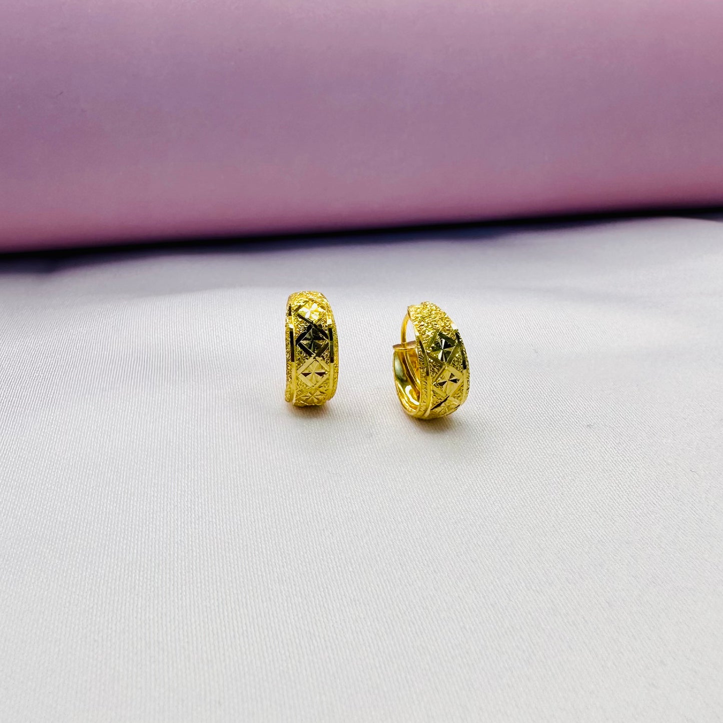 22k solid gold basket hoops earring