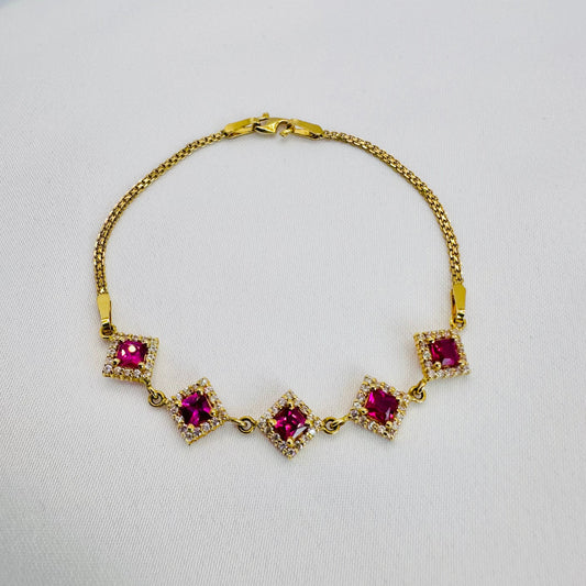 22k solid gold designer bracelet with white and ruby colour CZ