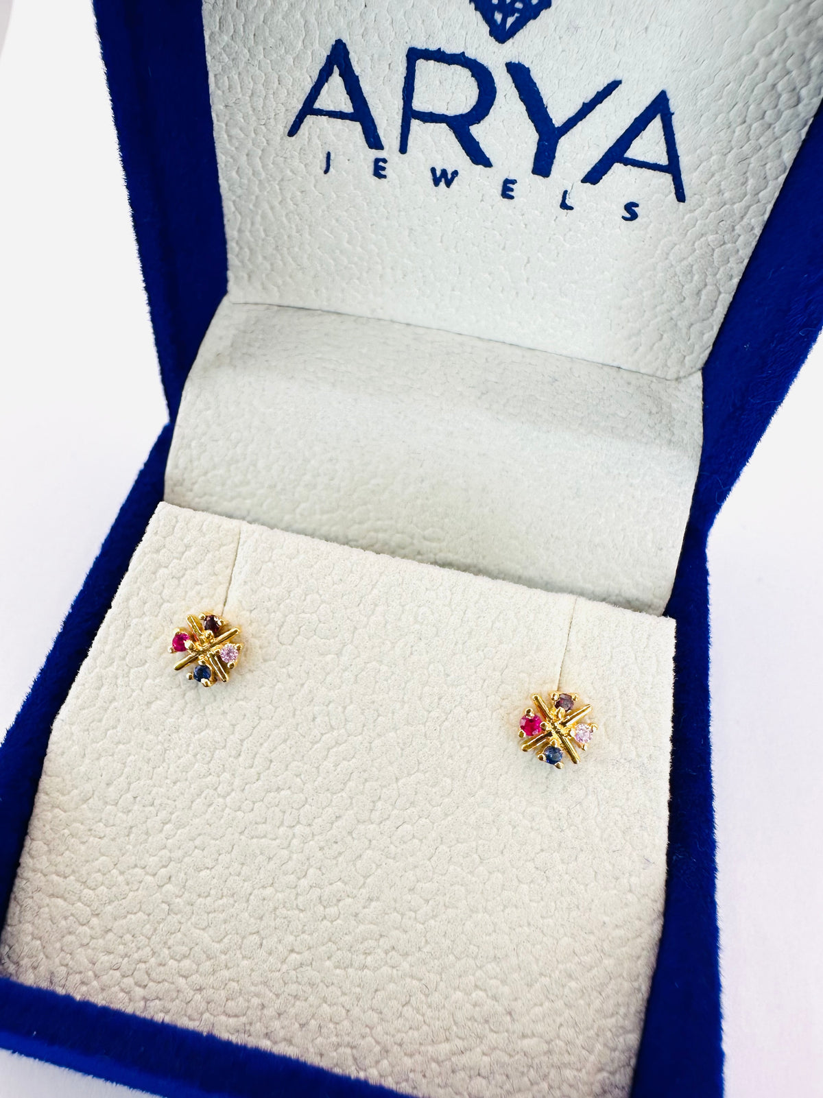 22k solid gold multi colour gemstones earrings