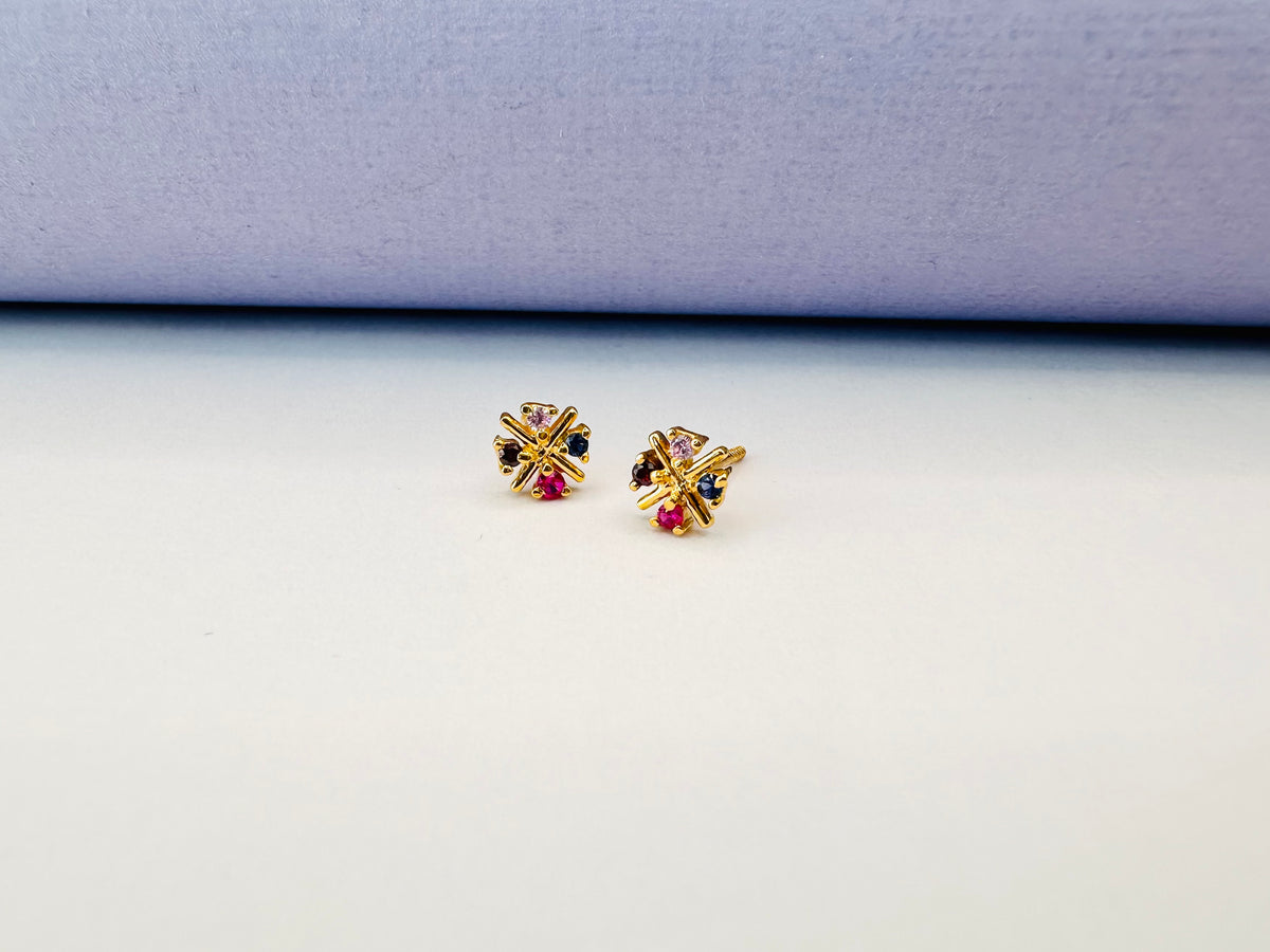 22k solid gold multi colour gemstones earrings