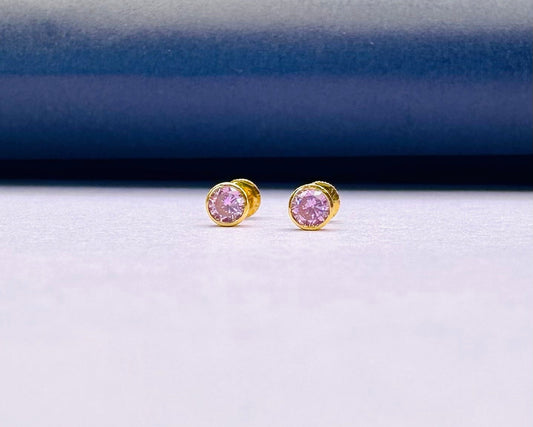 22k solid gold ear studs pink