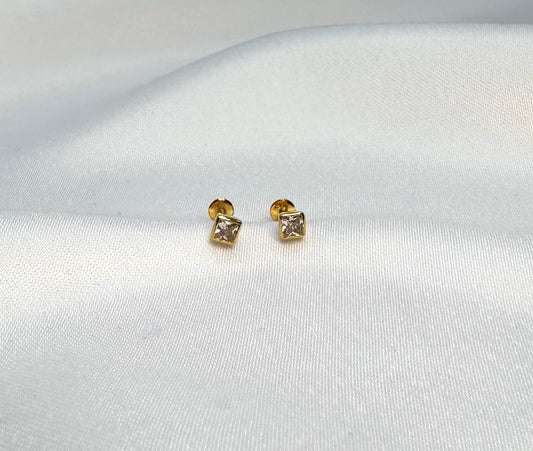 22k solid gold small square earring