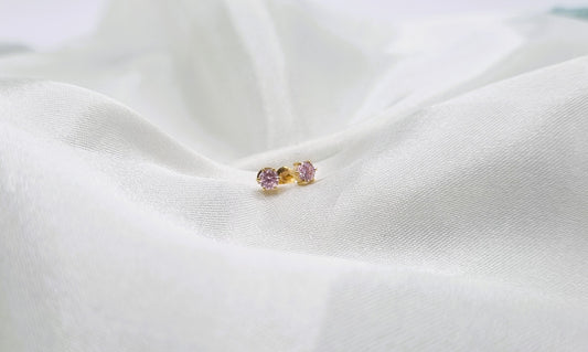 22k solid gold pink stone earrings/ear studs
